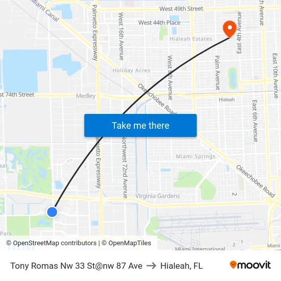 Tony Romas Nw 33 St@nw 87 Ave to Hialeah, FL map