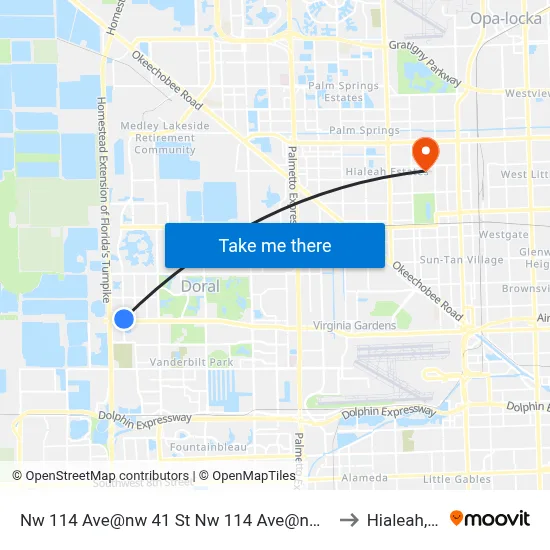 Nw 114 Ave@nw 41 St Nw 114 Ave@nw 41 St to Hialeah, FL map