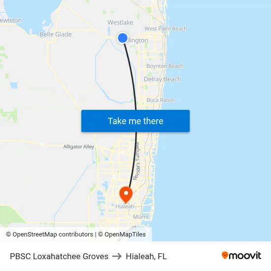 PBSC Loxahatchee Groves to Hialeah, FL map