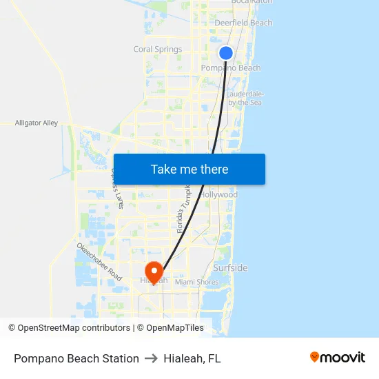 Pompano Beach Station to Hialeah, FL map