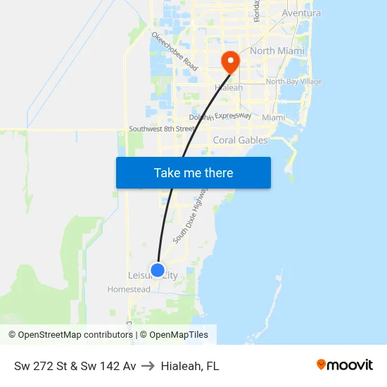 Sw 272 St & Sw 142 Av to Hialeah, FL map