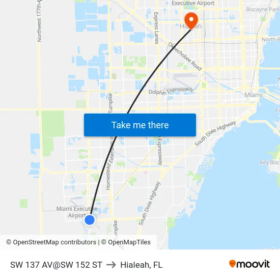 Sw 137 Av@sw 152 St to Hialeah, FL map