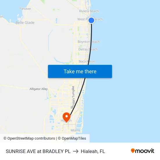 SUNRISE AVE at BRADLEY PL to Hialeah, FL map