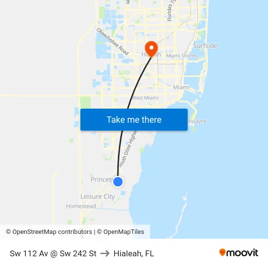 Sw 112 Av @ Sw 242 St to Hialeah, FL map