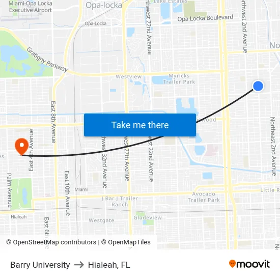 Barry University to Hialeah, FL map
