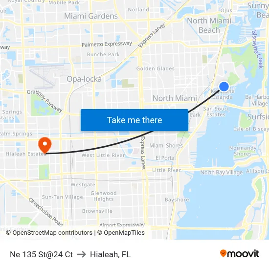 Ne 135 St@24 Ct to Hialeah, FL map