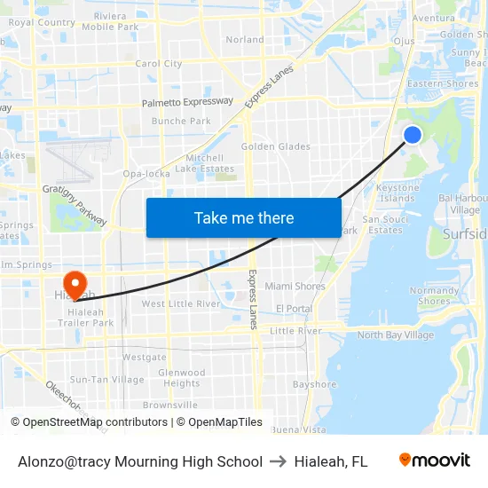 Alonzo@tracy Mourning High School to Hialeah, FL map