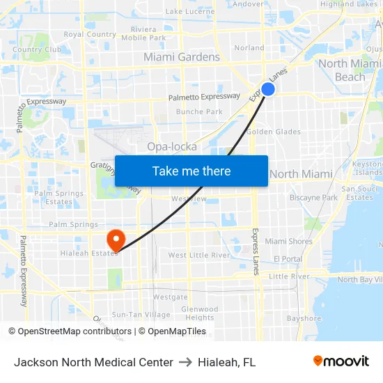 Jackson North Medical Center to Hialeah, FL map