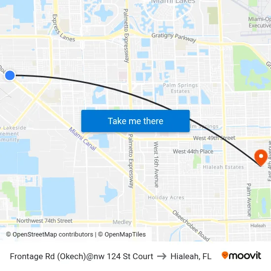 Frontage Rd (Okech)@nw 124 St Court to Hialeah, FL map
