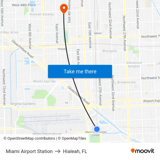 Miami Airport Station to Hialeah, FL map
