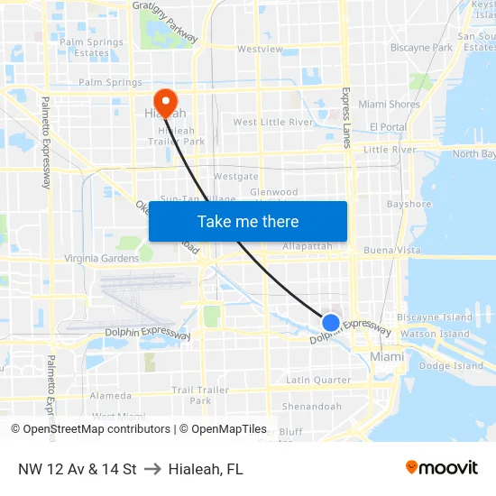 NW 12 Av & 14 St to Hialeah, FL map