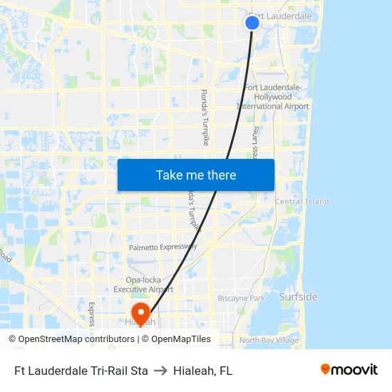 Ft Lauderdale Tri-Rail Sta to Hialeah, FL map