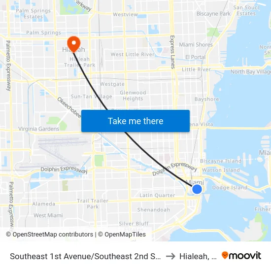 Southeast 1st Avenue/Southeast 2nd Street to Hialeah, FL map