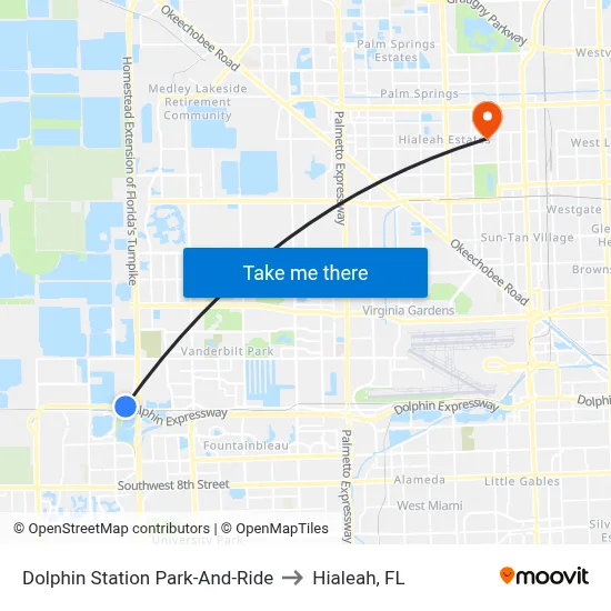 Dolphin Station Park-And-Ride to Hialeah, FL map