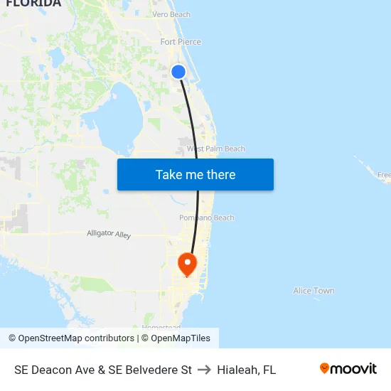 SE Deacon Ave & SE Belvedere St to Hialeah, FL map