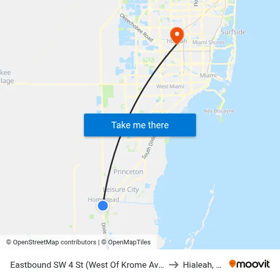 Eastbound SW 4 St (West Of Krome Ave) to Hialeah, FL map