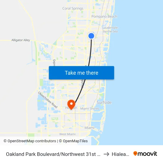 Oakland Park Boulevard/Northwest 31st Avenue (East) to Hialeah, FL map