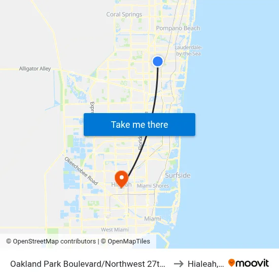 Oakland Park Boulevard/Northwest 27th Avenue to Hialeah, FL map