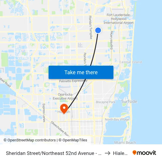 Sheridan Street/Northeast 52nd Avenue - (Sheridan Technical) to Hialeah, FL map