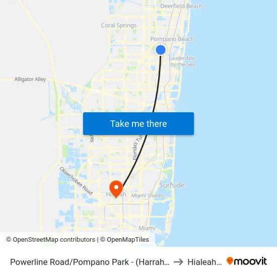 Powerline Road/Pompano Park - (Harrah's Casino) to Hialeah, FL map