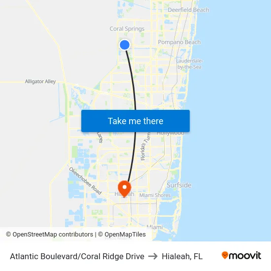 Atlantic Boulevard/Coral Ridge Drive to Hialeah, FL map