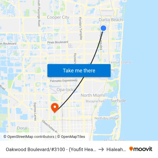 Oakwood Boulevard/#3100 - (Youfit Health Club) to Hialeah, FL map