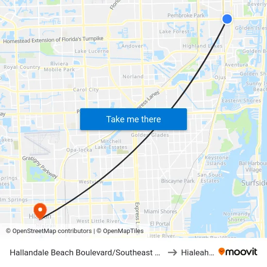 Hallandale Beach Boulevard/Southeast 3rd Avenue to Hialeah, FL map