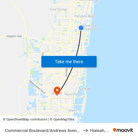 Commercial Boulevard/Andrews Avenue to Hialeah, FL map
