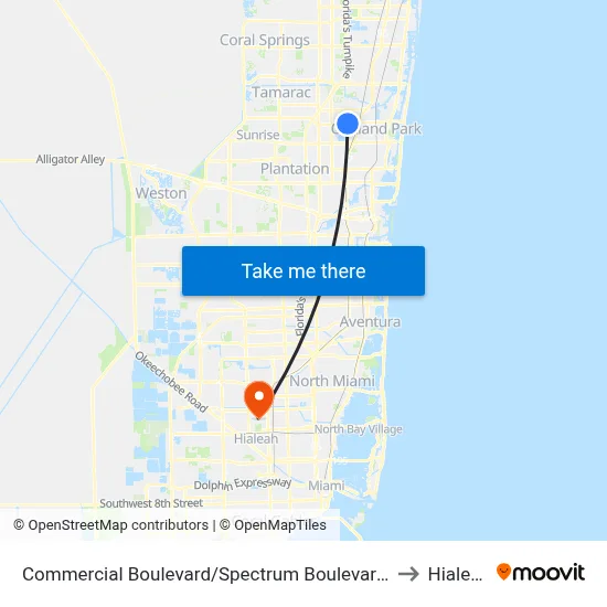 Commercial Boulevard/Spectrum Boulevard - (Northwest 17th Way) to Hialeah, FL map