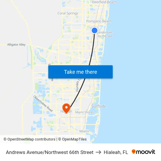 Andrews Avenue/Northwest 66th Street to Hialeah, FL map
