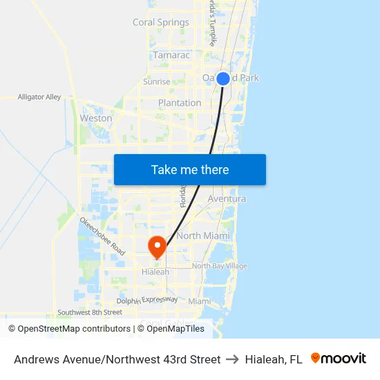 Andrews Avenue/Northwest 43rd Street to Hialeah, FL map