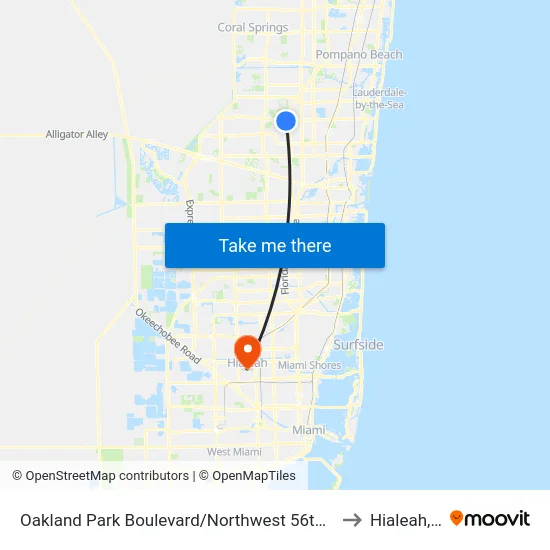 Oakland Park Boulevard/Northwest 56th Avenue to Hialeah, FL map