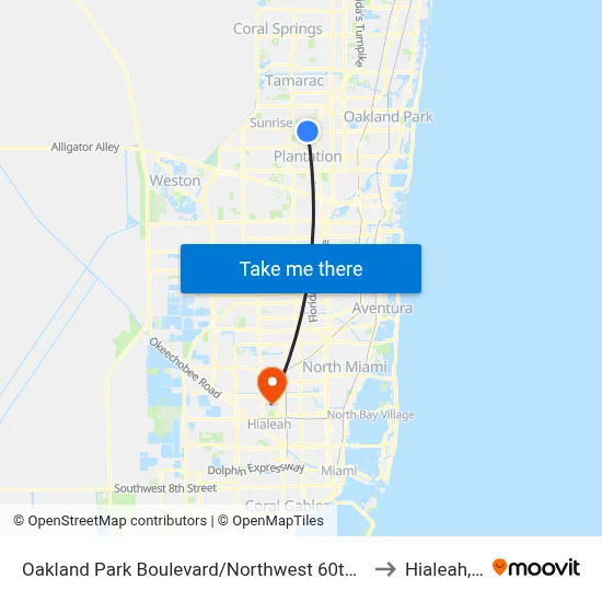 Oakland Park Boulevard/Northwest 60th Avenue to Hialeah, FL map