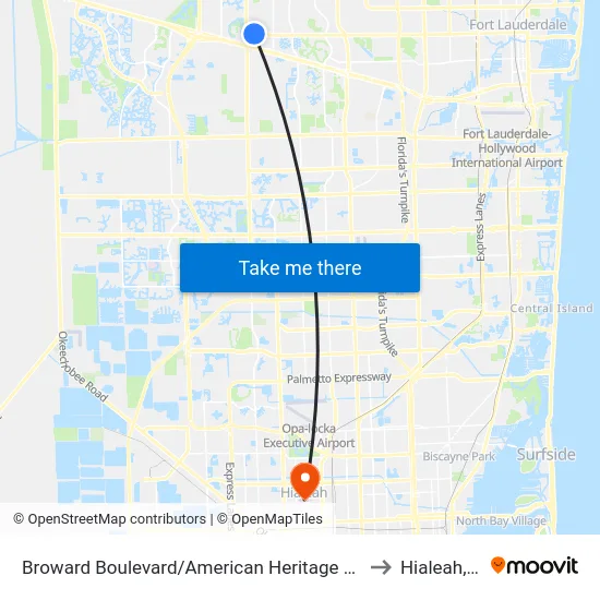 Broward Boulevard/American Heritage School to Hialeah, FL map