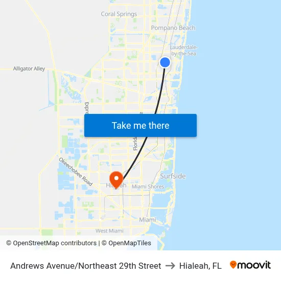 Andrews Avenue/Northeast 29th Street to Hialeah, FL map