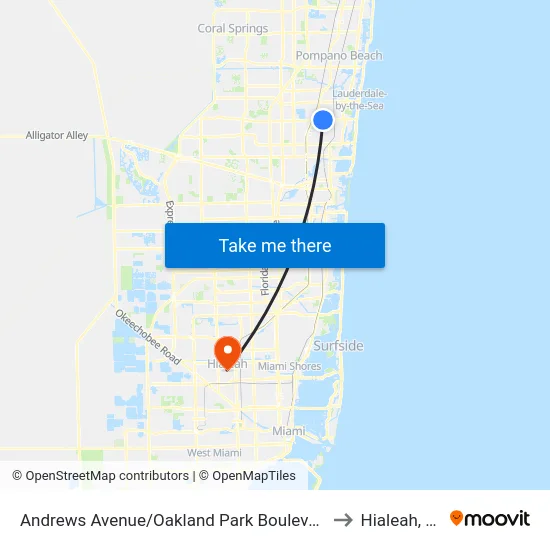 Andrews Avenue/Oakland Park Boulevard to Hialeah, FL map
