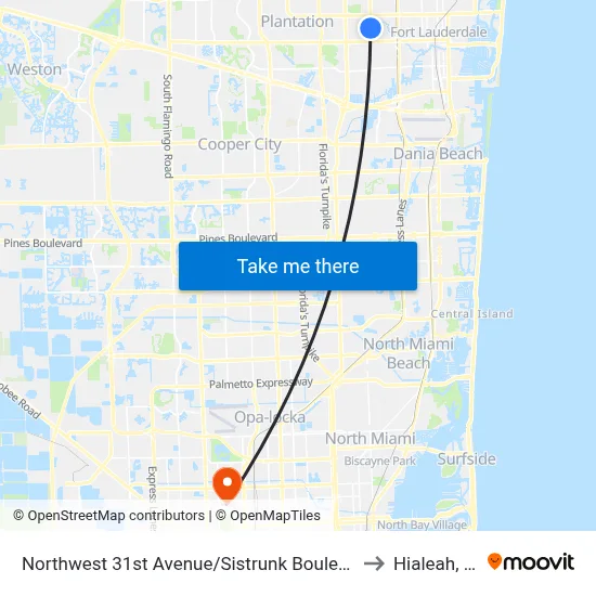 Northwest 31st Avenue/Sistrunk Boulevard to Hialeah, FL map