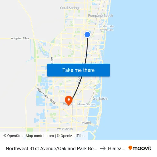 Northwest 31st Avenue/Oakland Park Boulevard (South) to Hialeah, FL map