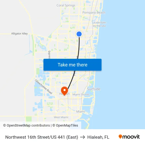 Northwest 16th Street/US 441 (East) to Hialeah, FL map