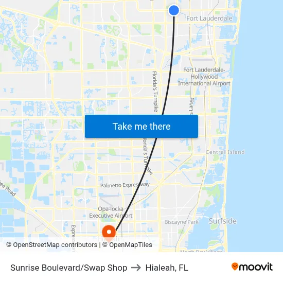 Sunrise Boulevard/Swap Shop to Hialeah, FL map
