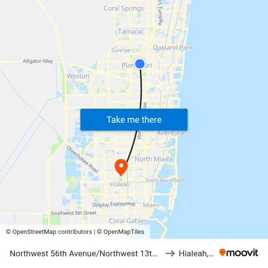 Northwest 56th Avenue/Northwest 13th Court to Hialeah, FL map