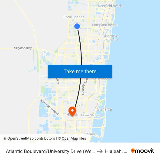 Atlantic Boulevard/University Drive (West) to Hialeah, FL map