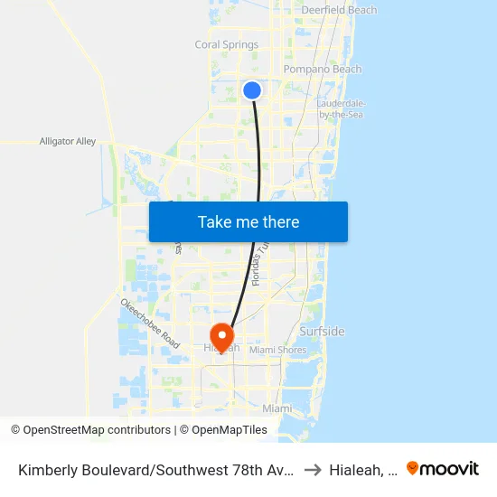 Kimberly Boulevard/Southwest 78th Avenue to Hialeah, FL map