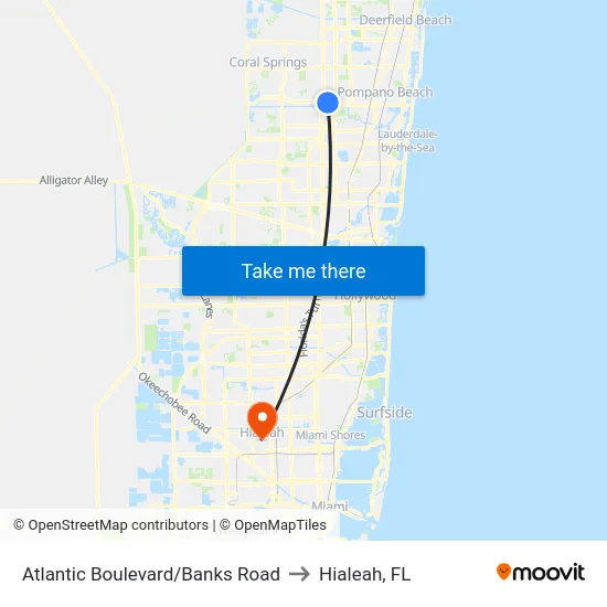 Atlantic Boulevard/Banks Road to Hialeah, FL map