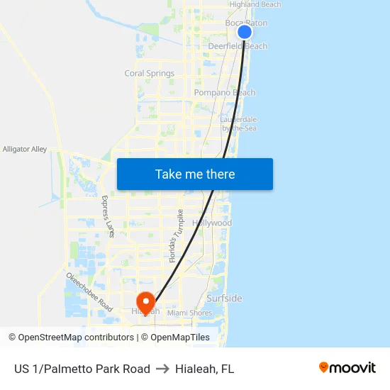 US 1/Palmetto Park Road to Hialeah, FL map