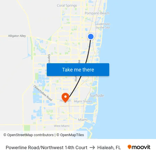 Powerline Road/Northwest 14th Court to Hialeah, FL map