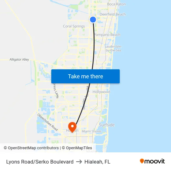 Lyons Road/Serko Boulevard to Hialeah, FL map