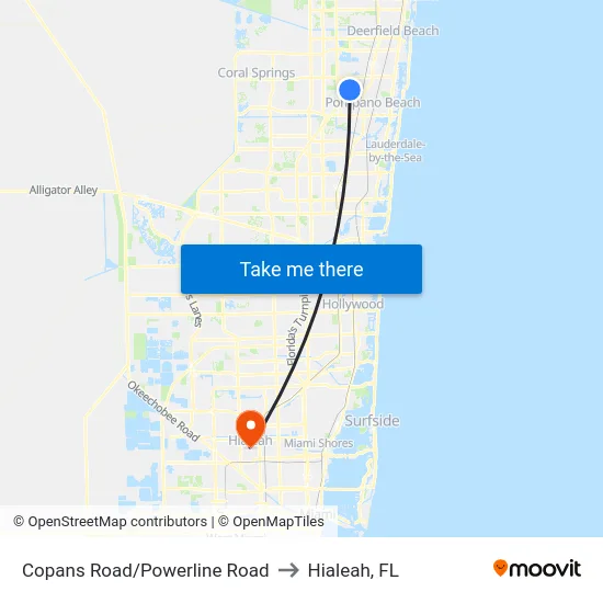 Copans Road/Powerline Road to Hialeah, FL map