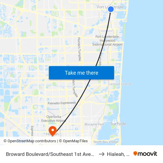 Broward Boulevard/Southeast 1st Avenue to Hialeah, FL map