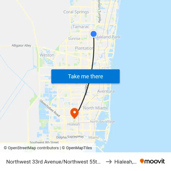 Northwest 33rd Avenue/Northwest 55th Street to Hialeah, FL map